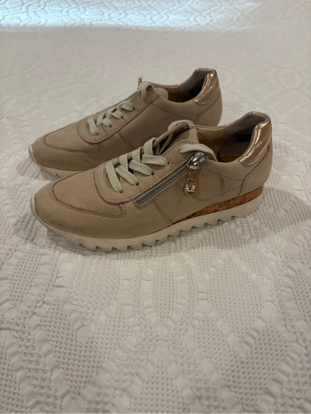 Paul Green Beige Sneakers with Rose-Gold Heel Accent